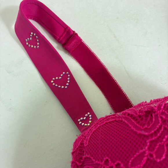 Torrid XO Push-Up Plunge Pink Floral Lace Sparkly Hearts Bra 38DDD Coquette - Picture 2 of 9